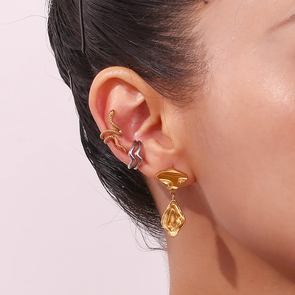 Hip Hop Stainless Steel Gold platedstainless steel Thump mark snake earring thread earrings for woman