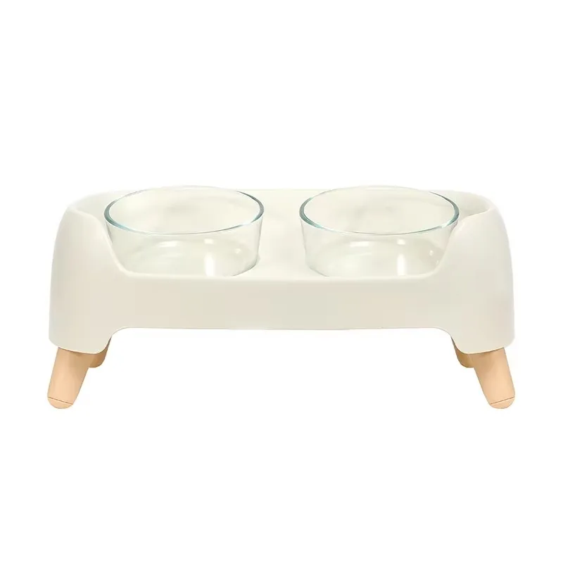 Dougez Customizable Pet Double Bowl with Glass Bowls Anti Knock Food and Water Bowl for Dogs Cats Easy to Clean Pet Supplies details