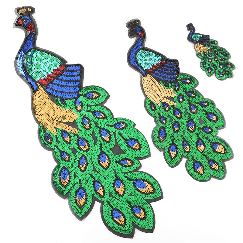 Peacock Pattern Embroidery Patches Sequin Motifs Iron On Patch Sticker Sewing B