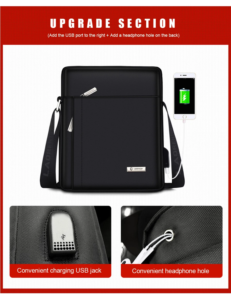 Laorentou Men Shoulder Bag Fabric Microfiber High Quality Business