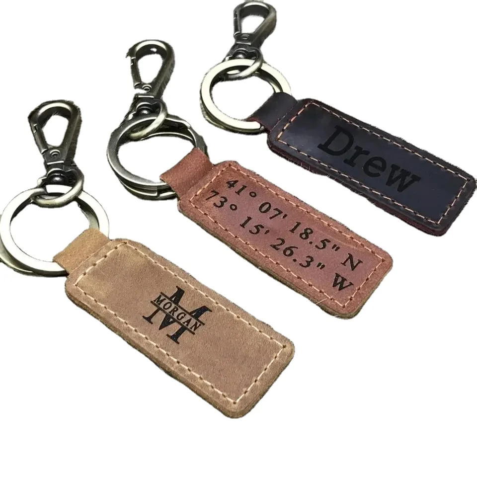 Hot Sale  Wooden Keychain Custom Laser Engraving Logo Keychains Leather  cell phone case belt l Car Key Chain Ring Loop