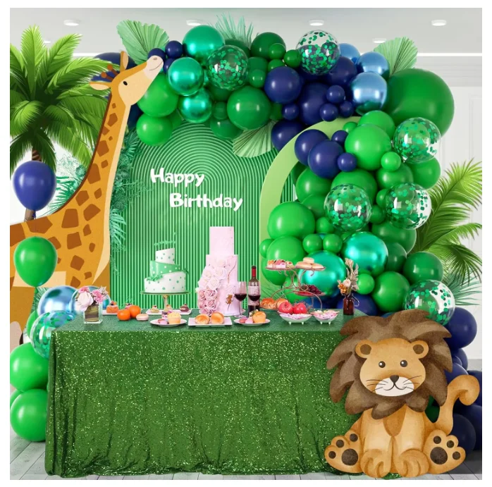 123 Pieces Blue and Green Balloon Arch Set Jungle Theme Blue Dark Green Balloon Garland Metallic Blue and Green Balloons