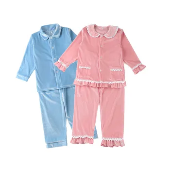 wholesale pajamas 2022 lace velvet 2 piece set christmas pyjamas family kids girls sleepwear