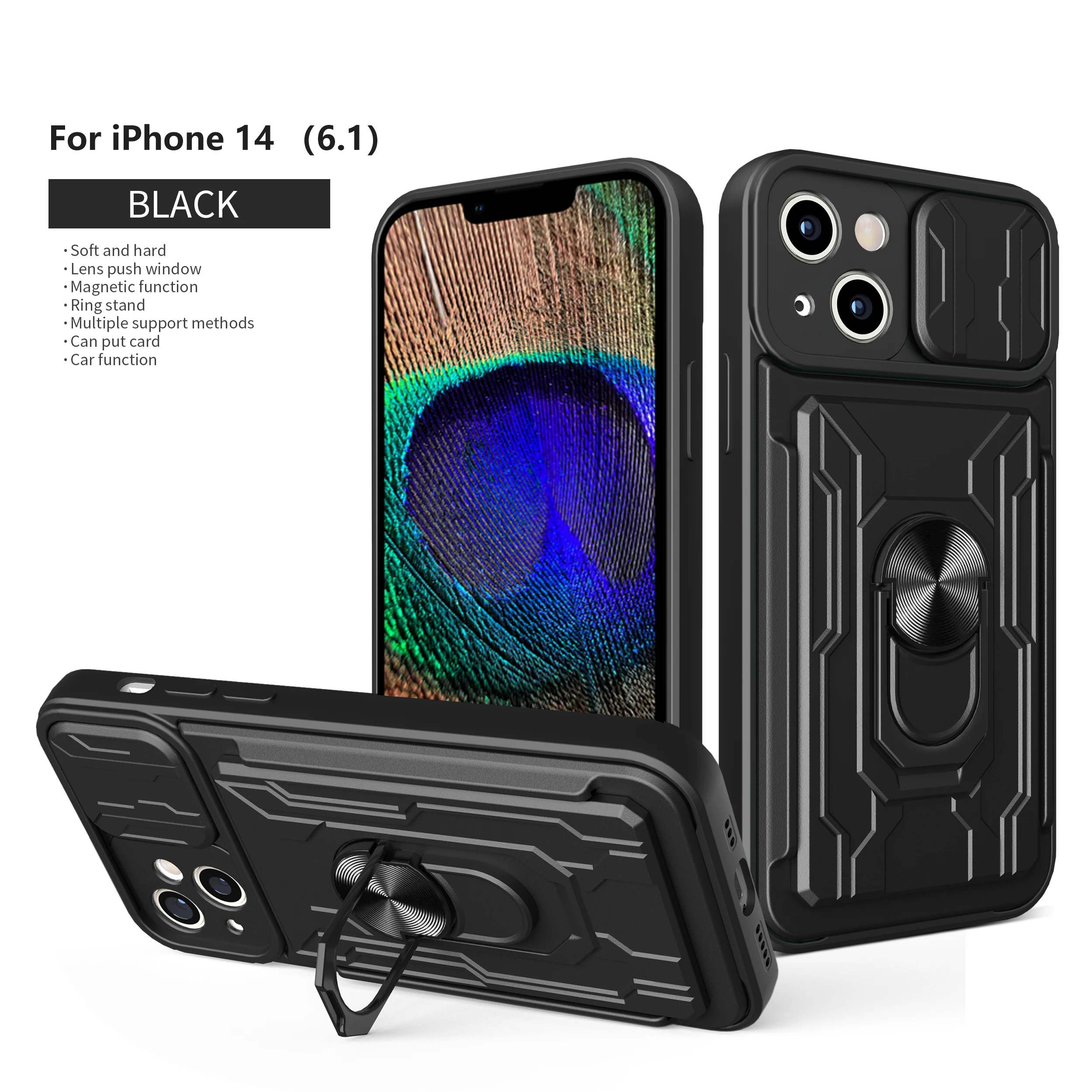 Multi Function Slide Wallet Credit Card magnetic camera lens protector phone case for iphone 14 13 12 11 Back Cover fundas
