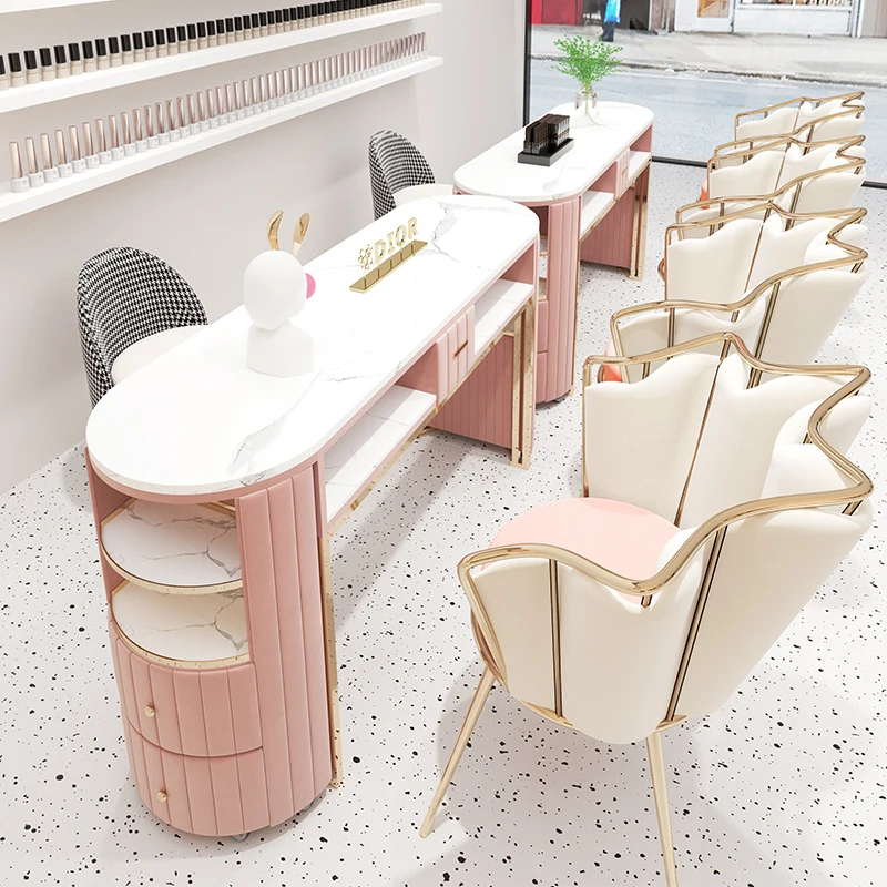 Modern Nordic Nail Table Salon Nail Furniture Marble Nail Table and Chair High Power Vacuum Cleaner