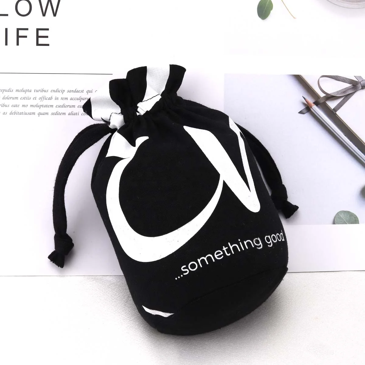 Custom Digital Printing Round Bottom Cotton Linen Cup Candle Packaging Gift Pouch Drawstring Cotton Dust Bag