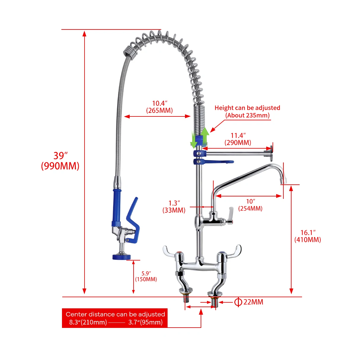 Commercial Kitchen 33\39\41\47" Height Brass Swing Spout Pre-Rinse with Sprayer 1/2/3 Compartment Sink Taps Deck Mountable supplier