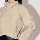 Pullover Sweater Pullover Hot Sale Autumn Casual Funnel Neck Drop Shoulder Plain Knit Sweater Woman Pullover