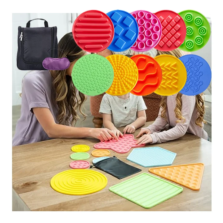 Hot Sale Sensory Mat Calming Sensory Shapes Silicone Texture Round Toy Mat For Kids