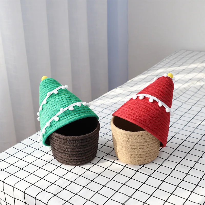 Christmas tree cotton thread storage basket Desktop clutter storage basket Cosmetics storage bucket with lid