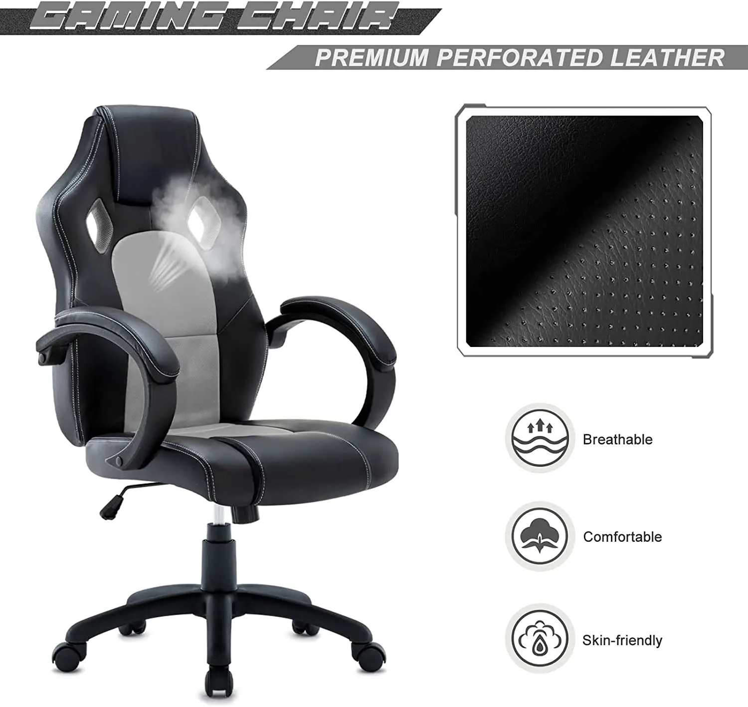Cadeira de escritório ergonômica de design moderno Cadeira de escritório de computador confortável Cadeira ajustável reclinável giratória Cadeira de PC e jogo de corrida 2
