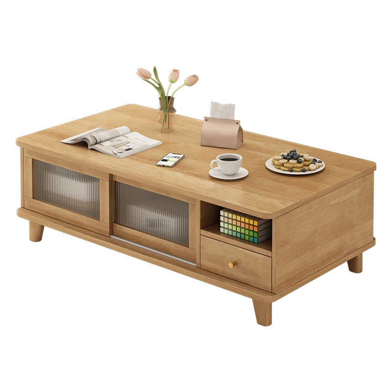 Modern Unique Design Oak Coffee Table Spacing Saving with Slider and Drawer