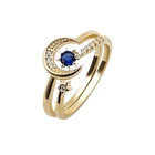 Blue Finger Elegance Au375 Blue Stone Star And Moon 9k Gold Ring Women Jewelry With CZ