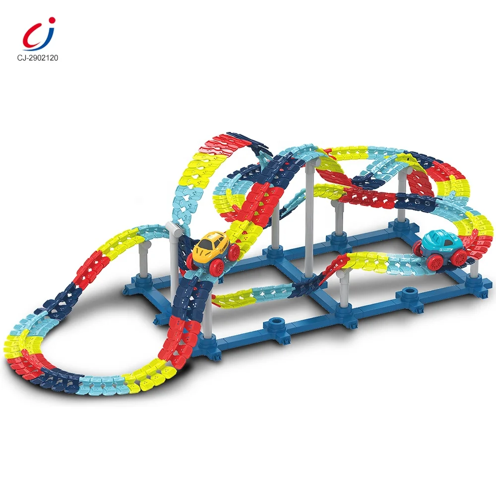 Chengji diy assembled flexible railway car toys changeable anti gravity car track glow in the dark flexible slot car track toy