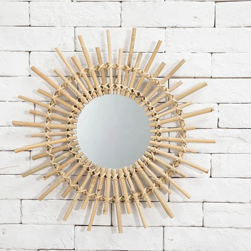 Wholesale available set of new rattan wall mirror decoration modern art home decor wooden wall mirror