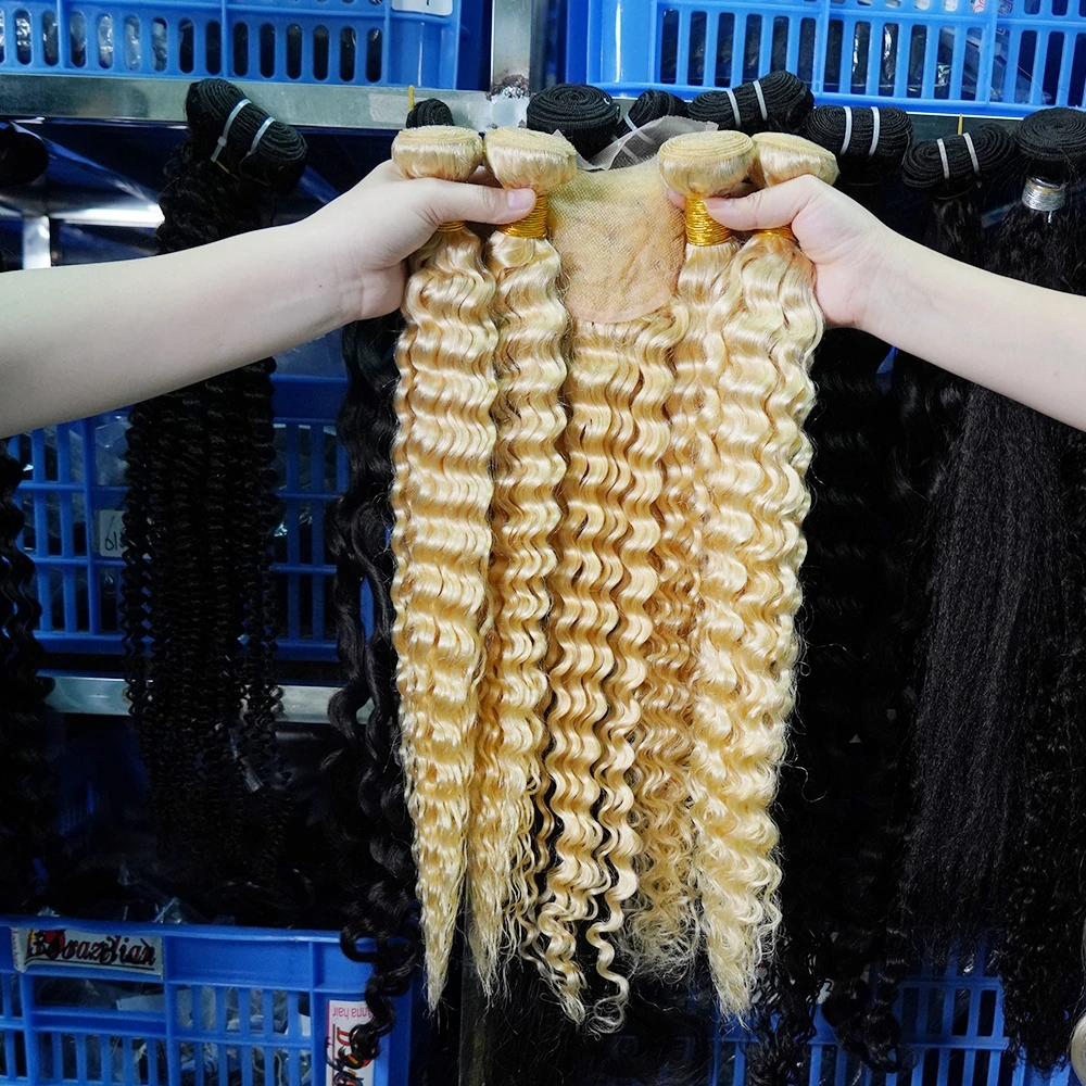 Straight Weave Blonde Hair Show 613 Color 100% Unprocessed Virgin Human Hair Hair Cuticle Lace Closure Modern Brazilian Brazil
