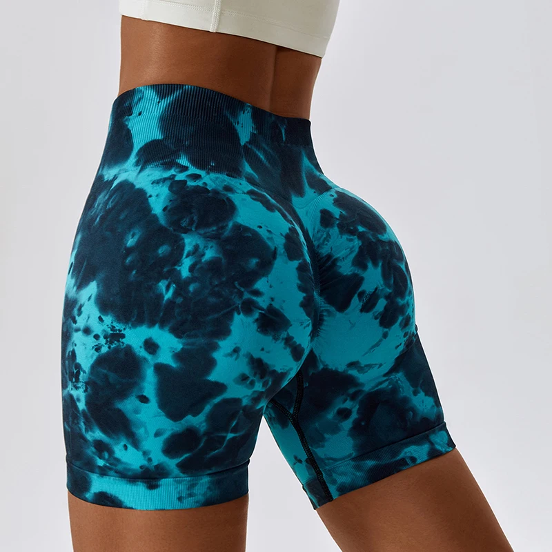New Tie Dye Gym Shorts Women Fitness Seamless Leggings Push Up Yoga Sports Fitness Hip Lifting Yoga Pants Workout Tight Shorts