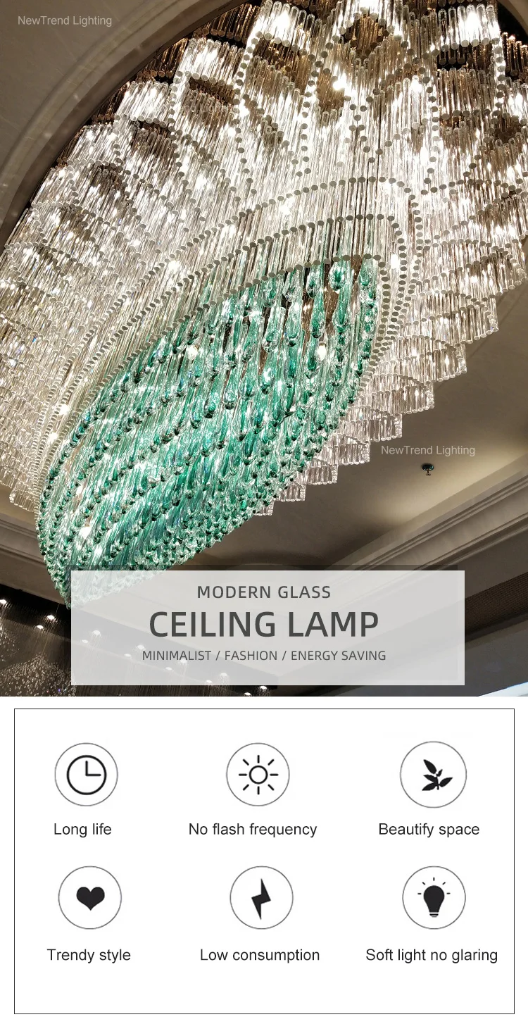 CPL-217 Custom Indoor Decorative Lamp Hotel Restaurant Banquet Hall Modern Luxury Glass LED Ceiling Light supplier