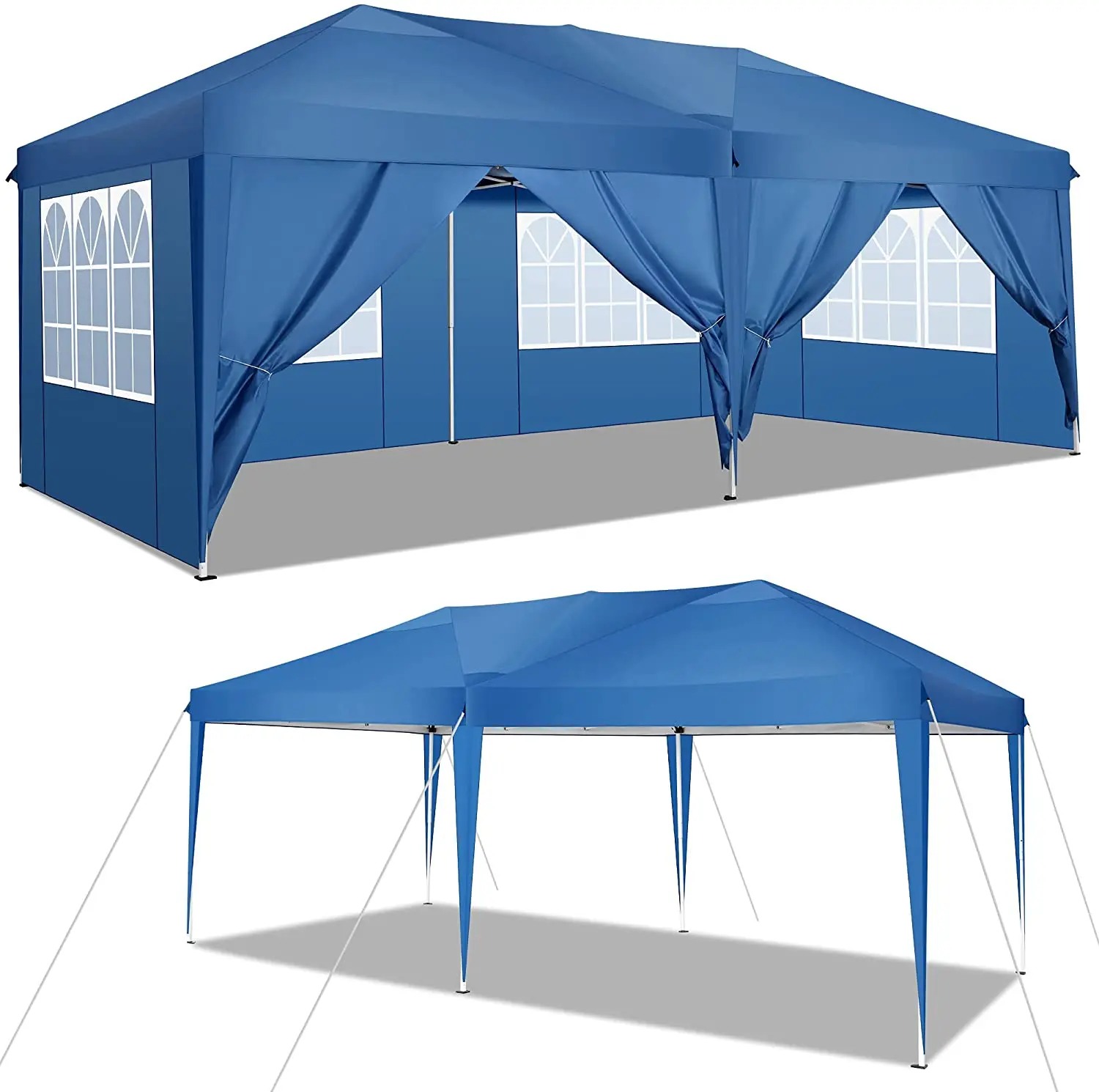 Gazebo 3x6m Folding Gazebo Garden Tent PVC 100% Waterproof 2 Side Panels White 