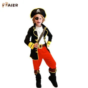 Halloween Boys Captain Jack Sparrow Buccaneer Pirate Costume Kids Pretend Play Pirate Fancy Carnival Costume
