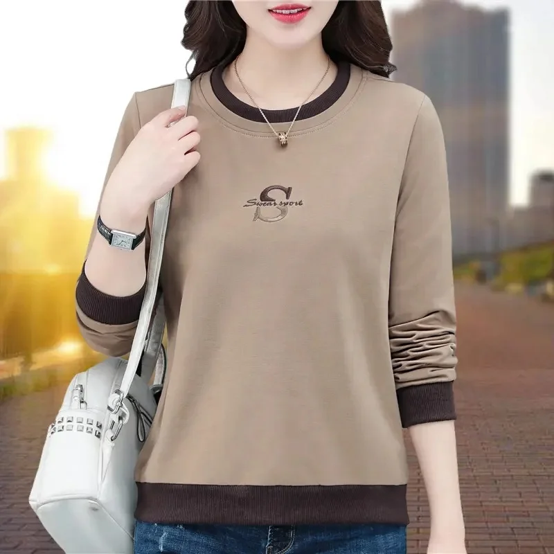 Women's long-sleeved sweatshirt casual crew neck loose pullover hoodie wool autumn top