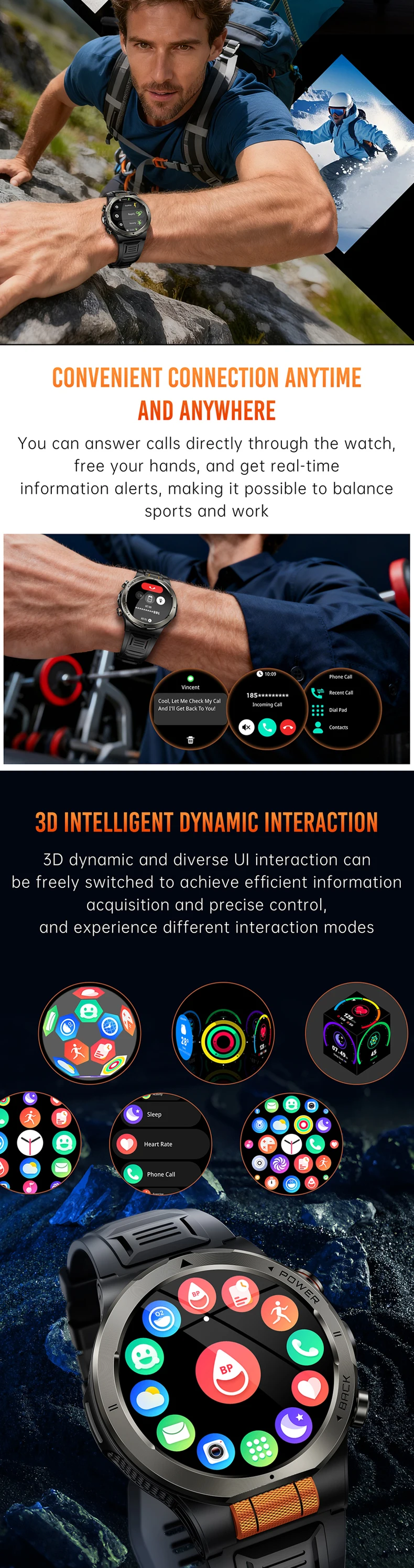 product kt91 smart watch 143inch amoled screen led flashlight 1100mah large battery health monitor 3atm waterproof sports watches-5