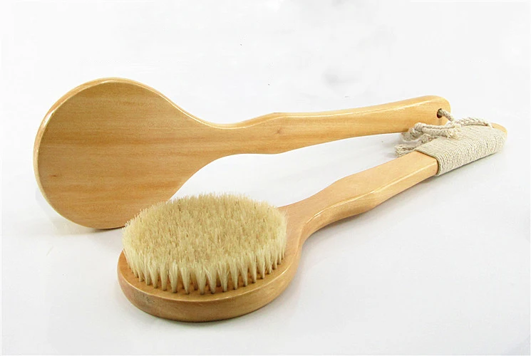 Natural Bristle Brus Back Scrubber Body Scrub Brush Remove Dead Skin Wooden Dry Massage Brushing