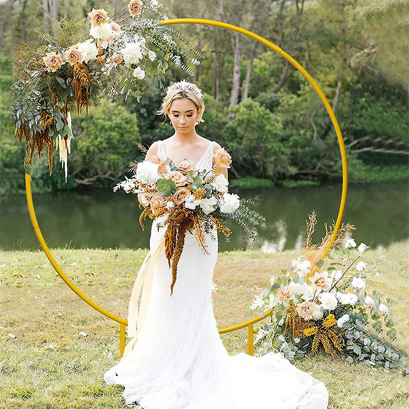 Gold White round metal arch frame wedding arch backdrop