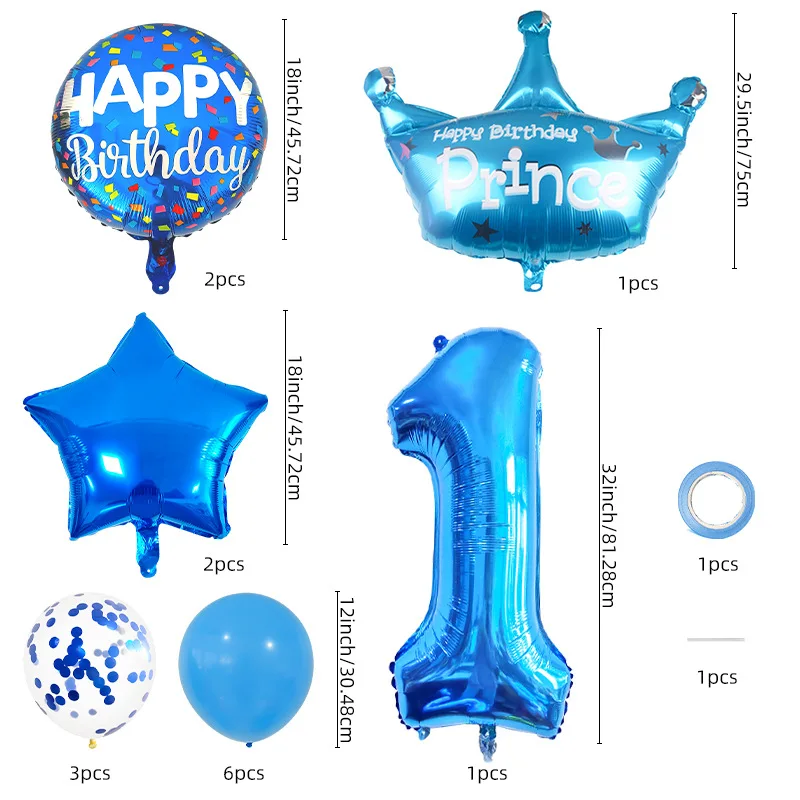 Custom Balloons set Happy Birthday party decorations number foil balloon with Crown foil balloon party decorations