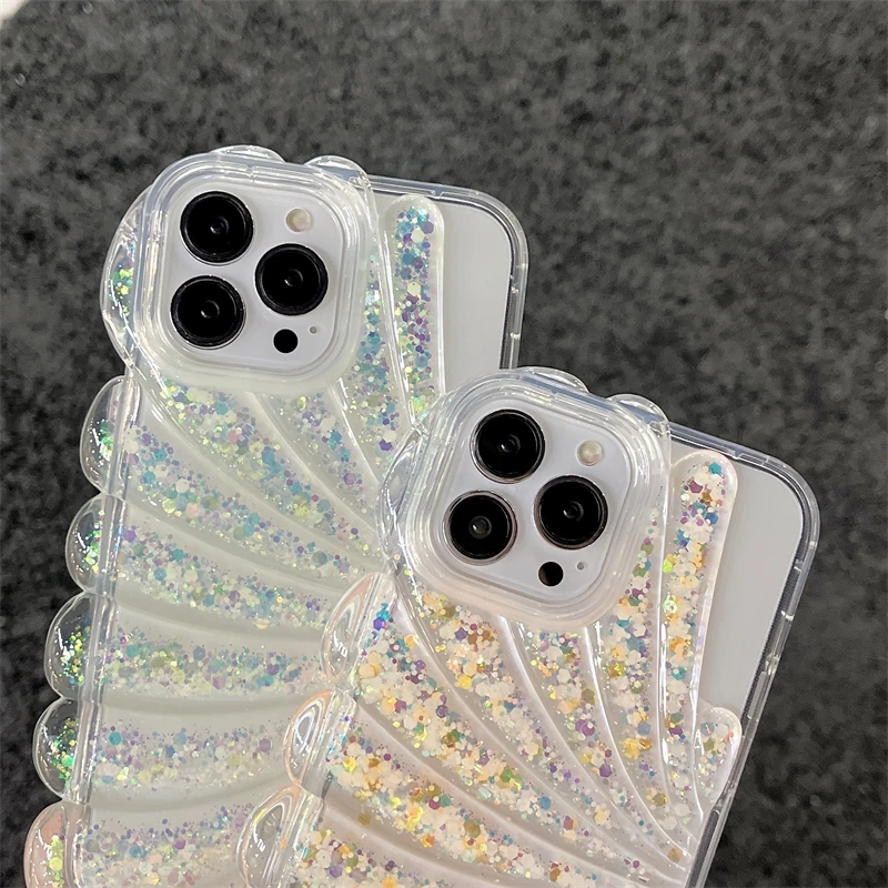 Luminous Noctilucent Night Glow Glitter Resin Shell Pattern Cover Back Phone Case for iPhone