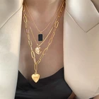 Ladies Gold Plated Luxury Minimalist Layered 4pcs/set Paper Clip Chain Love Heart Necklace