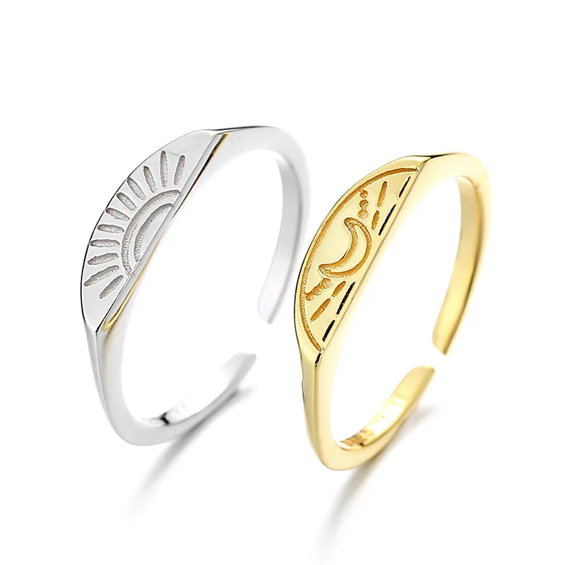 Carline New Minimalist Sterling Silver Ring Sun Moon Women Rings