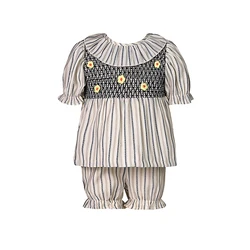 New arrival baby children kids toddler clothes summer stripes flower embroidery o-neck collar short sleeved shorts girls suits