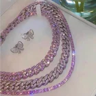Diamond Diamonds Light Pink Diamond Cz Cuban Link Chain Tennis Necklace Diamonds