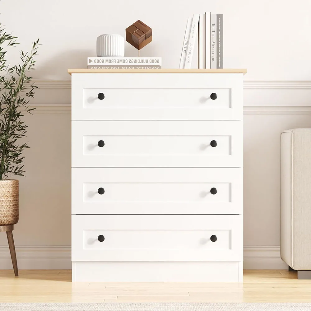 White Modern 4-Drawer Storage Cabinet Organizer Chest Space-Saving Furniture for Living Room supplier