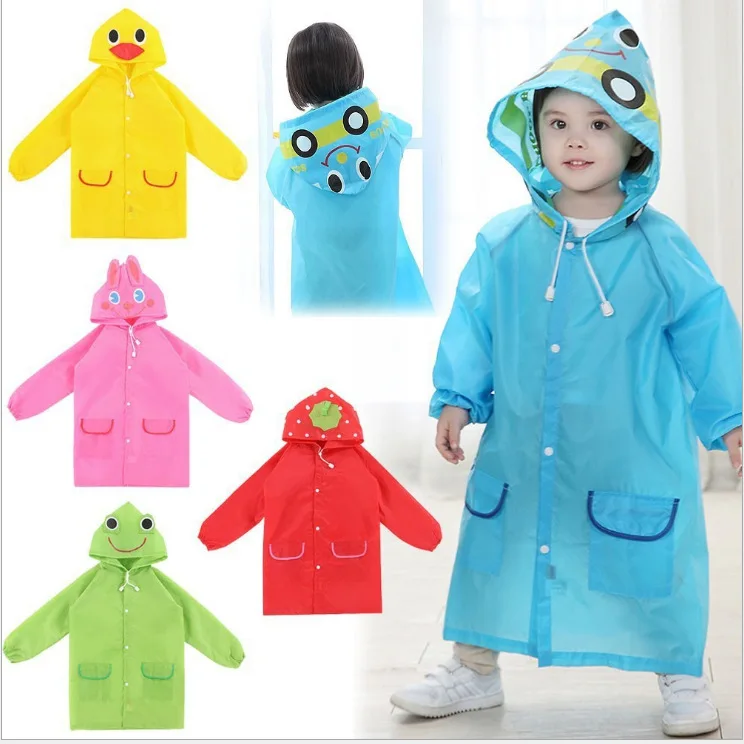 DD1170 Animal Children Wear One Piece Rain Suit PEVA Hooded Rain Coat Reusable Baby Rain Jacket Clear Cartoon Kids Raincoats