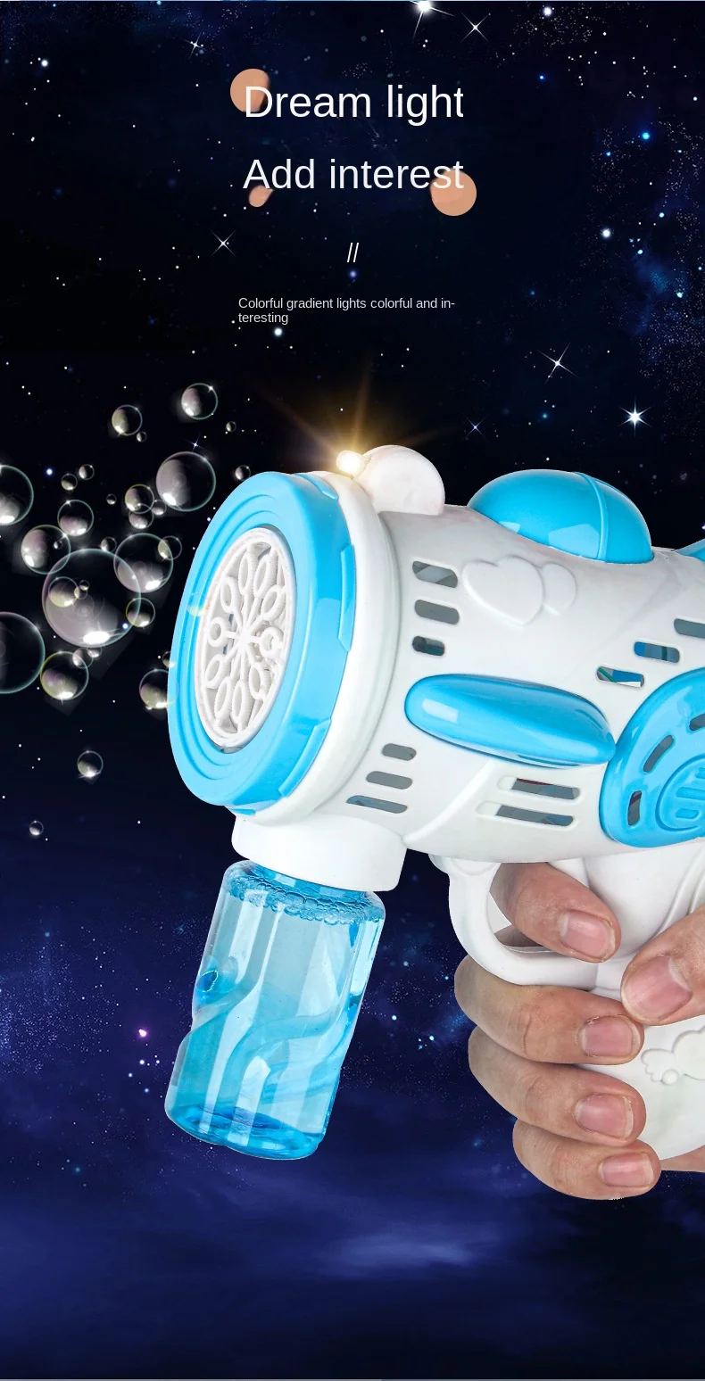 Professional Manufacturer's Angel Light Bubble Gun 30-Hole Rocket Bubble Blowing Machine Outdoor Toys Game Fun Plastic Wholesale