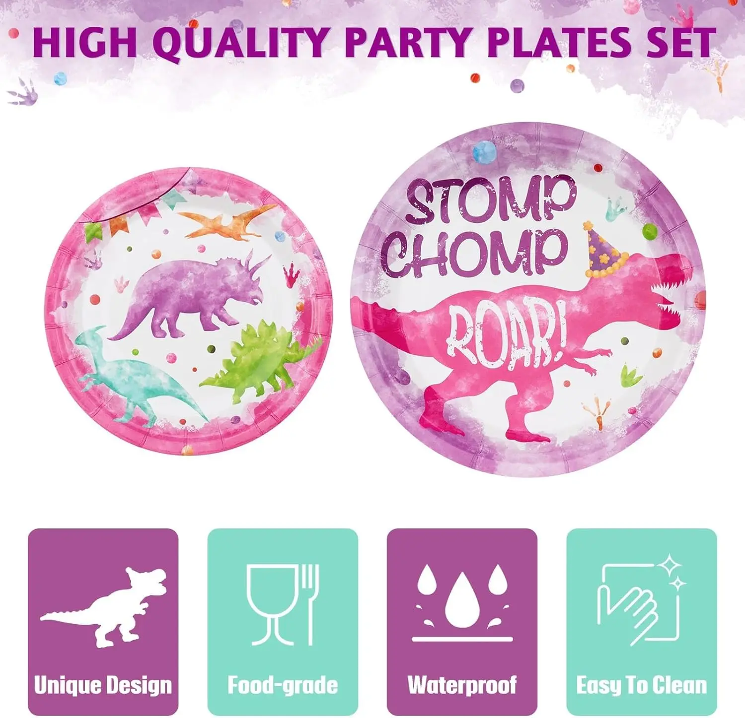 Pink Dinosaur Theme Disposable Birthday Party Tableware Set Party Decorations Dino Disposable Tableware Set