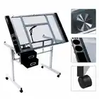 Drawing Table Drawing Table Adjustable Drawing Rolling Drafting Table Tempered Glass Top Art Craft Desks