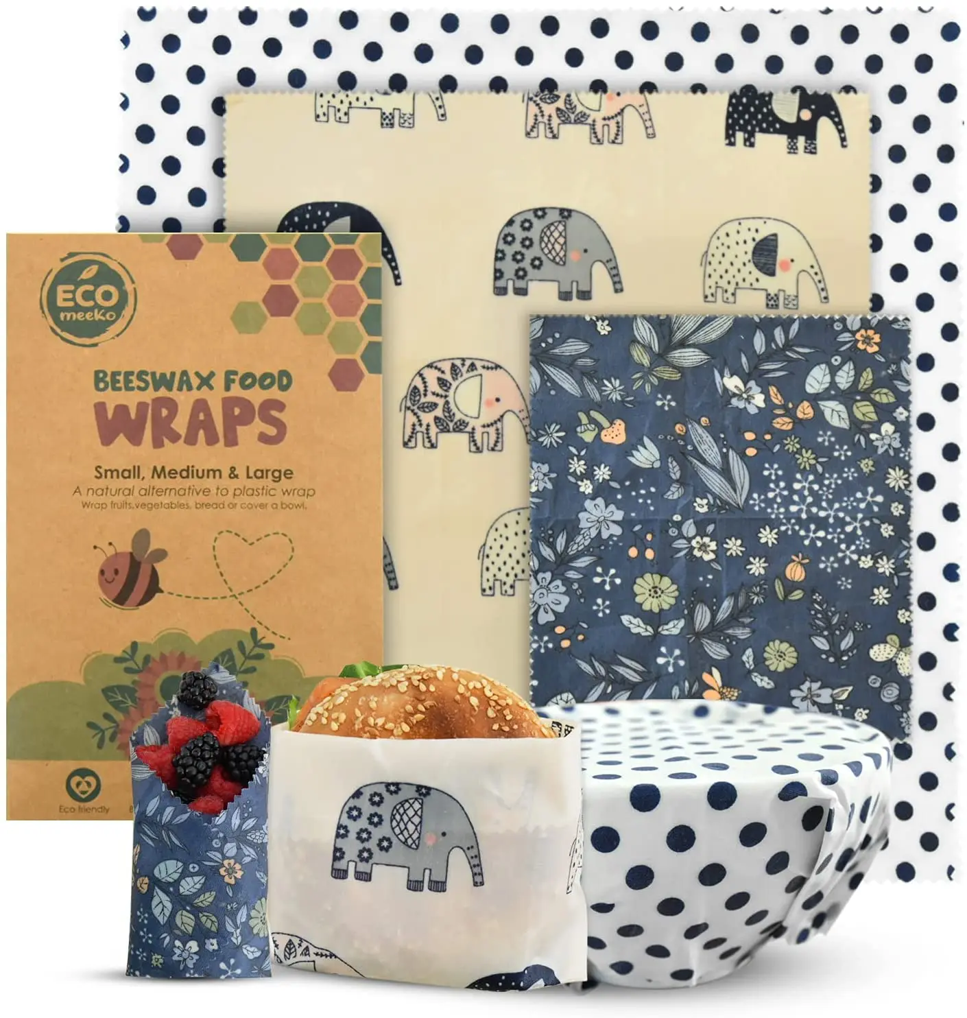 Zero Waste Eco Friendly Vegan Beeswax Food Wrap Reusable Custom Printed