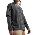 Brand Custom 2021 New Men's Wash Old Long Sleeved T-shirt High Street Retro Fashion Brand Long Tee Custom
