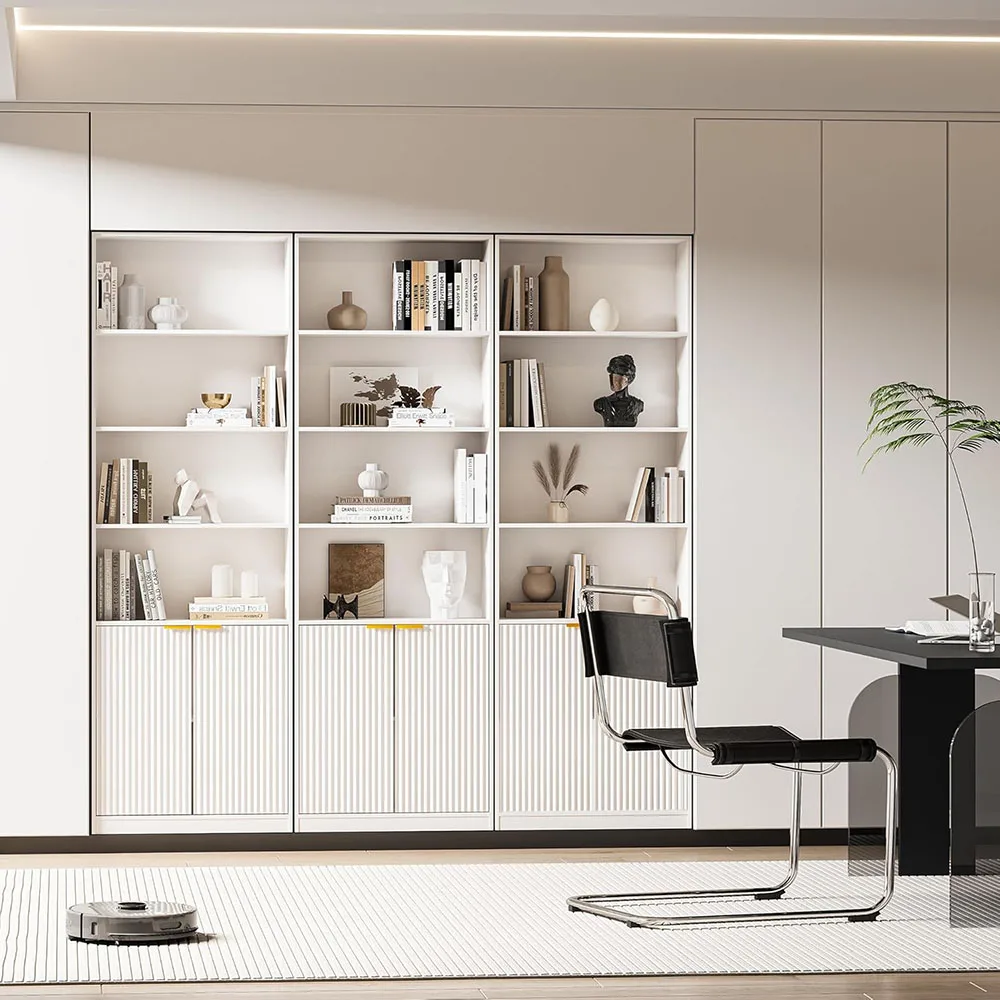 product modern white 6 tier wooden bookcase with cabinet doors home furniture for living room bedroom and home office bookshelves-1