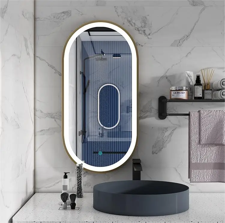 product oval led light mirror touch sensor switch wall decorative mirror metal frame smart bathroom mirrors with led light896-0