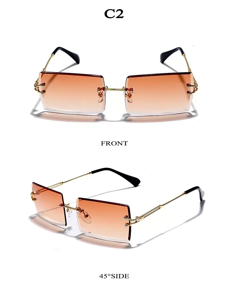 Retro Sunglasses Women Brand Designer Fashion Rimless Gradient Sun Glasses Shades Cutting Lens Ladies Frameless Eyeglasses