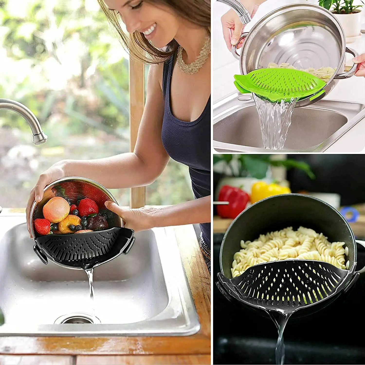Clip On Strainer,Pot Strainer For Pasta Meat Vegetables Fruit,Silicone