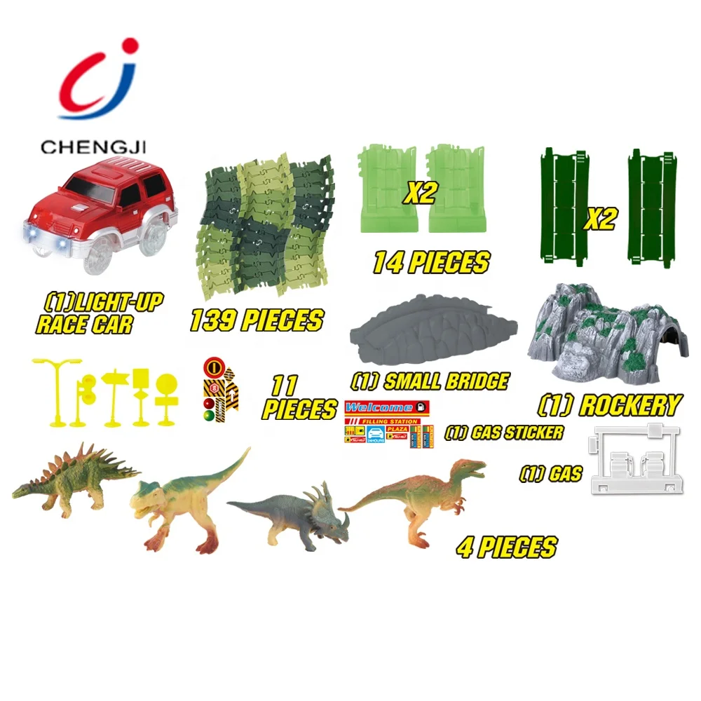 New slot DIY kids toys dinosaur set railway toy car track jouet 173pcs assembled create a road dinosaur track rail car toy