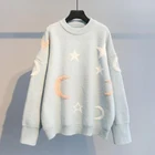 Sweater Star Moon Pullover Long Sleeve Thick Loose Oversize Knitted Cute Women Sweater