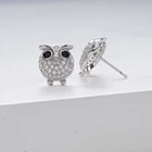 Cz Earrings Fashion Jewelry 925 Sterling Silver Cute Owl Pave CZ Diamond Stud Earrings