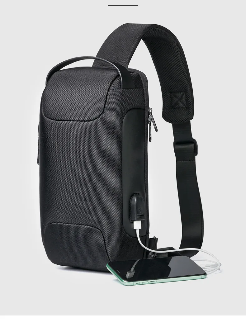 2024 Fashion Waterproof Anti theft Chest Shoulder Bag Men Cross body Shoulder Sling bag with USB