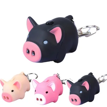 Mini Adorable Pig Keychain LED Luminous Sound Cartoon Pig Key Ring